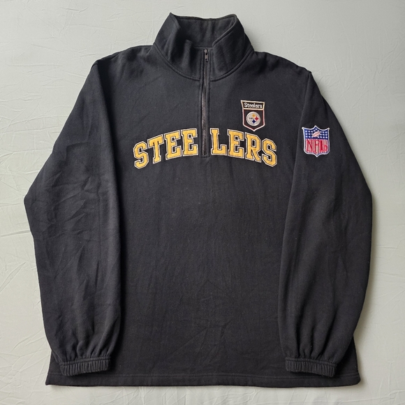 Pittsburgh Steelers Mens Large Embroidered 1/4 Zip Sweater Jacket NFL Pullover